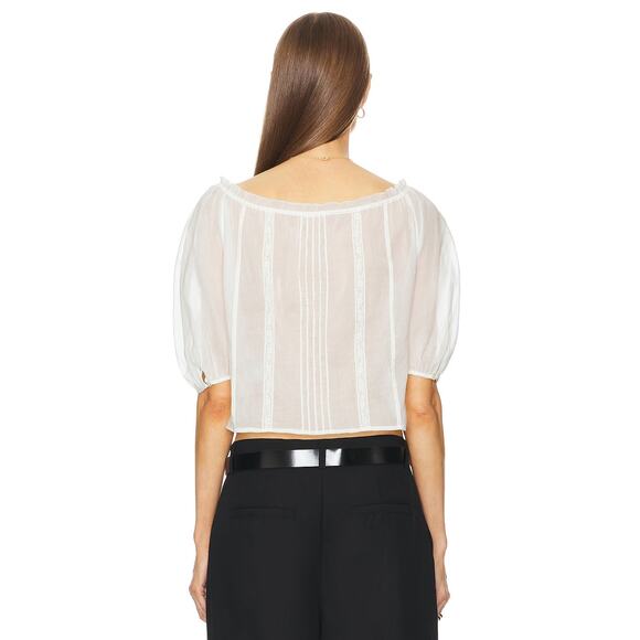 Helsa Voile Peasant Blouse Sheer Lace Puff Sleeve Boho Cottagecore Ivory Size XS - Picture 2 of 9